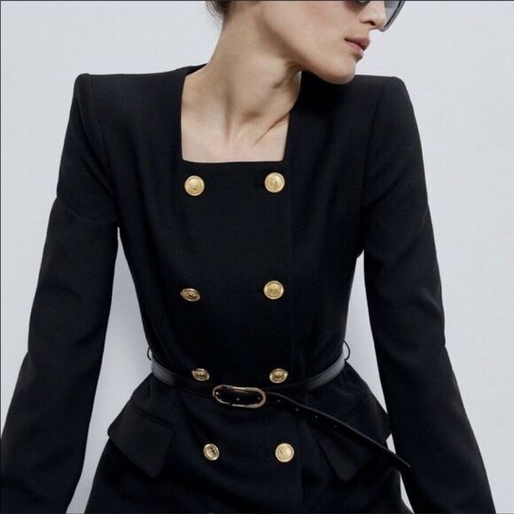 Zara Belted Gold Button Frock Coat NWT - Picture 5 of 11